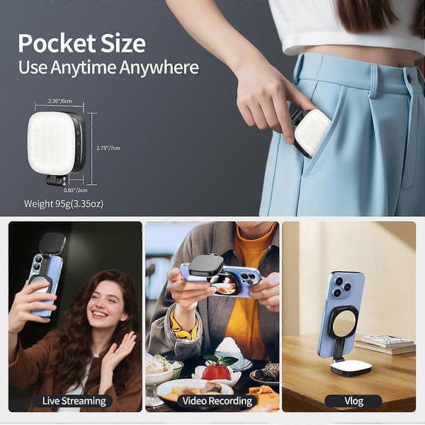 2025 Nyeste iPhone Magnetisk Selfielys med Speil, Uttrekkbart og Sammenleggbart [DB]