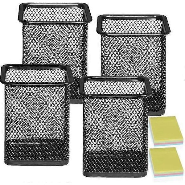 4-pack Metallnät Svart Kvadratisk Pennhållare Skrivbordsorganisatörer [DB]