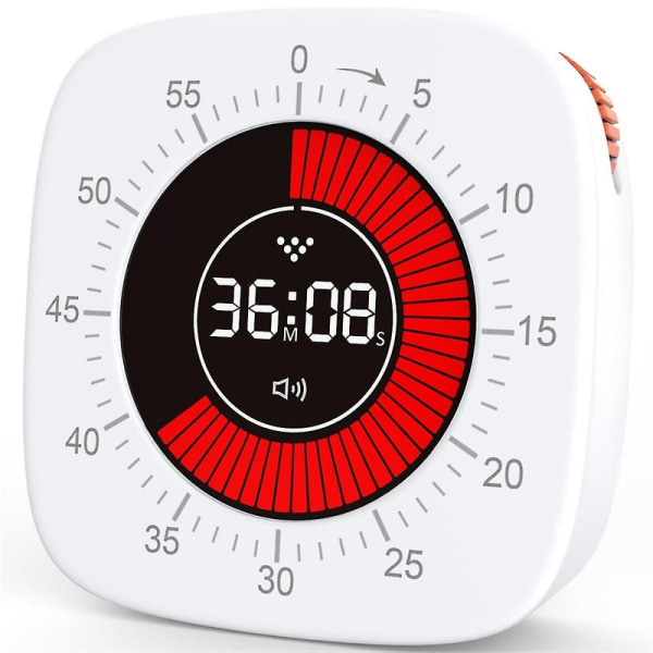 Visuell timer for barn, digital timer med 60-minutters nedtelling, stille timer for skrivebordstimer klokke for DB White