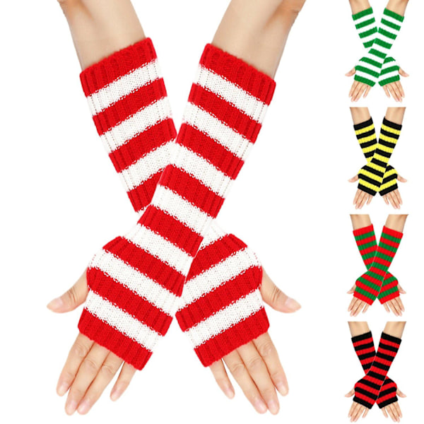 1 Par Cozy Stripete Ullvotter Gave Mid-lengde Høst Jul Hold Varme Hansker for Vinter [DB] Pink Black