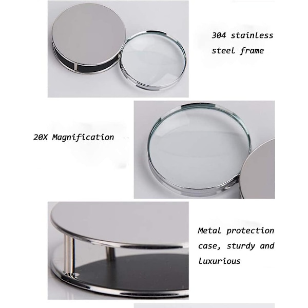 20x Vikbar Fickförstoringsglas med Metallfodral Vikbart Läsförstoringsglas Bärbar db