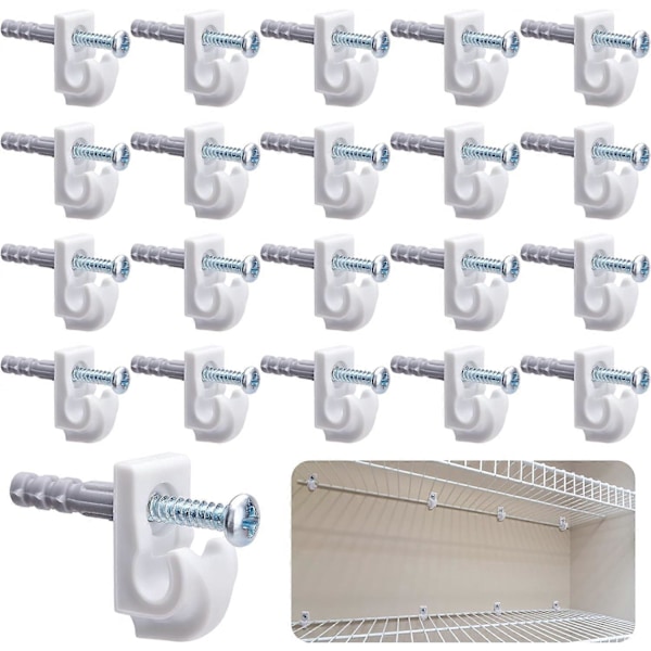 Wire shelf loop clips - 20 stk hvite nedveggklips for hyller i skap [DB]