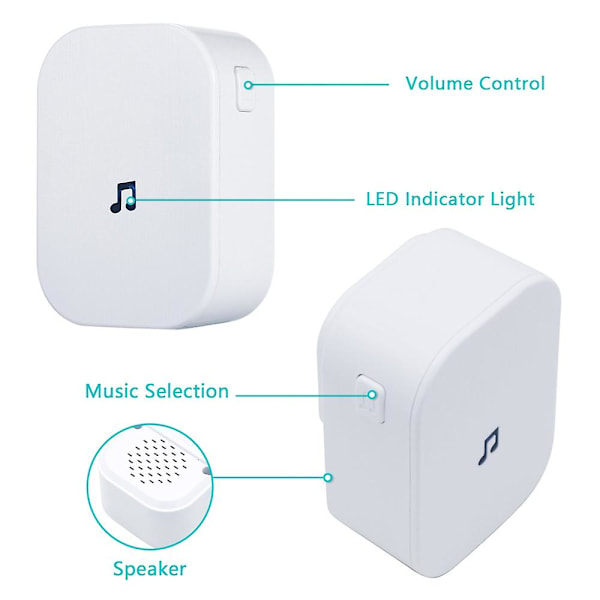 Plug-in-klocka för trådlös videodörrklocka med justerbar volym och musikval Ding-Do [DB]