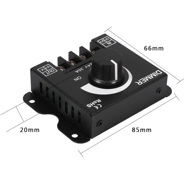 Breddimmeromkopplare med brett intervall, PÅ/AV-omkopplare med svart aluminiumhölje, max 30A dimmer, omkopplingsstyrenhet för enfärgad LED-remsa (DC12~24V)