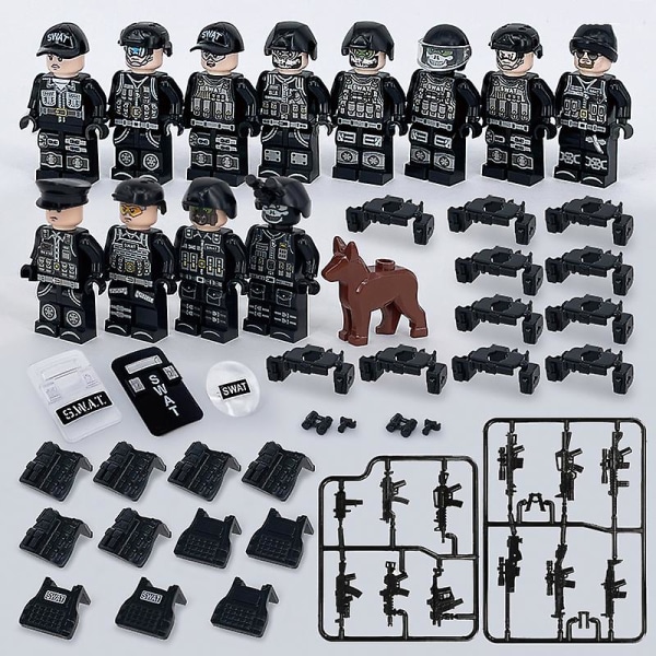 12 stk Swat Military Man Puzzle Blocks Barnegave [DB] black A