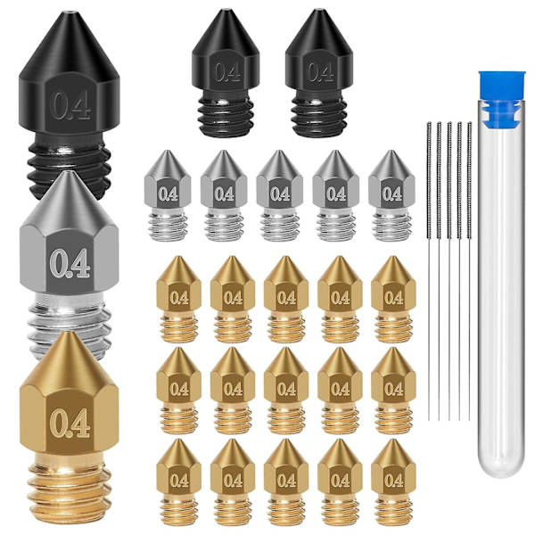 22 stk. 0,4 mm Mk8 dyser til 3d-printer