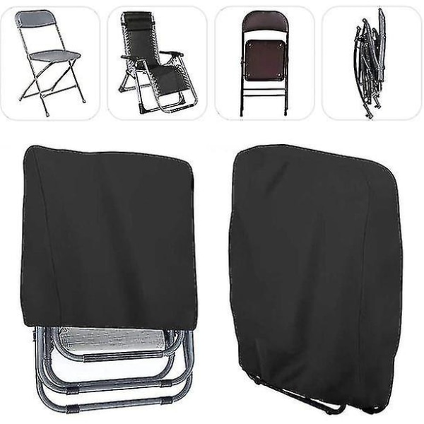 Beskyttelsestrekk for sammenleggbar stol Dekkstol Solseng Dekkstoltrekk Vanntett anti-uv hagemøbler [DB] Black