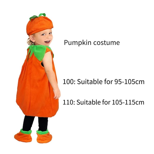 Børn Børn Halloween Græskar Kostume Med Hat Cosplay Til Baby Pige Dreng Scene Festtøj 100 cm