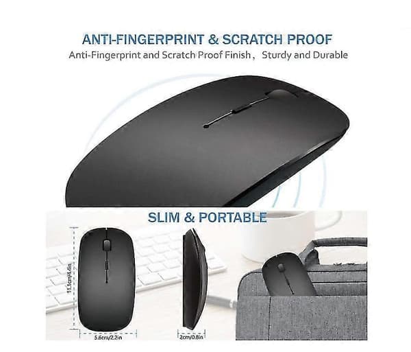 Bluetooth Mus Genopladelig Trådløs Mus Slank Trådløs Mus Til Pc Computer Android [DB] Black