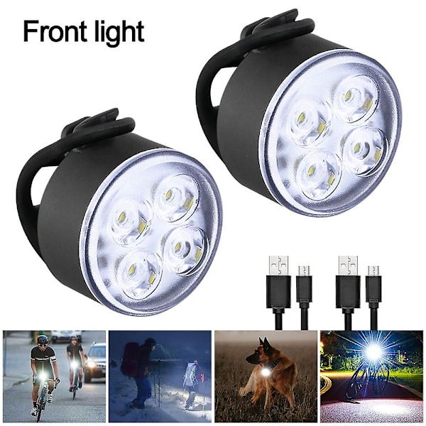 2 kpl Mini Etu- ja Takavalon Sarja 4 LED USB-Lataus Pyörävalo 4 LED Etupyörälamppu Pyöräily Takavalo Pyörän Tarvikkeet {DB} 2 PCS White China