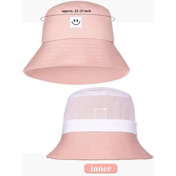 Leende ansikte Bucket Hats Fällbar Strand Solhattar Fiskehatt för Kvinnor Män(Rosa, Blå)