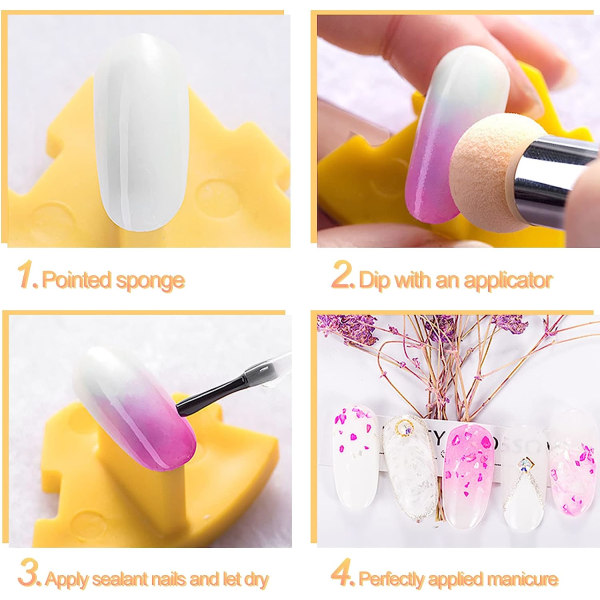 Nagelsvampar för Ombre, Sponge Nail Art borste, Dubbelhuvud Ombre Nail Sponge med 4 ersättningshuvuden, för Gradient Nail Design