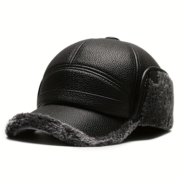 Varm vintermössa för män med fleecefoder, vattentätt konstläder och multifunktionell knapphalsvärmare - Perfekt för unga till medelålders män db Black (gray Plush)