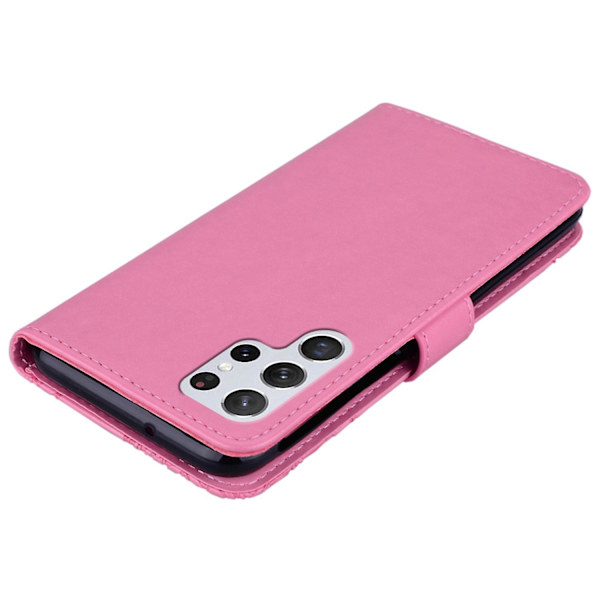 Til Samsung Galaxy S24 Ultra Wallet Case Ugle Blomst Trykt Rhinestone Læder Cover - Rød {db} Pink Samsung Galaxy S24 Ultra