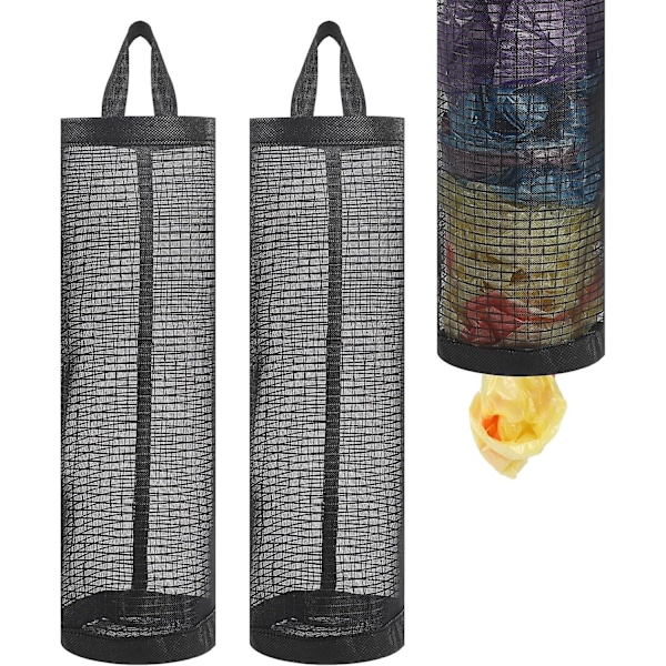 2 stk Plastposeholder, Handleposeholder Mesh Hengende Oppbevaringspose Dispenser Søppelposer, sammenleggbar Pose Oppbevaringsdispenser For Hjem Kjøkken Db Black