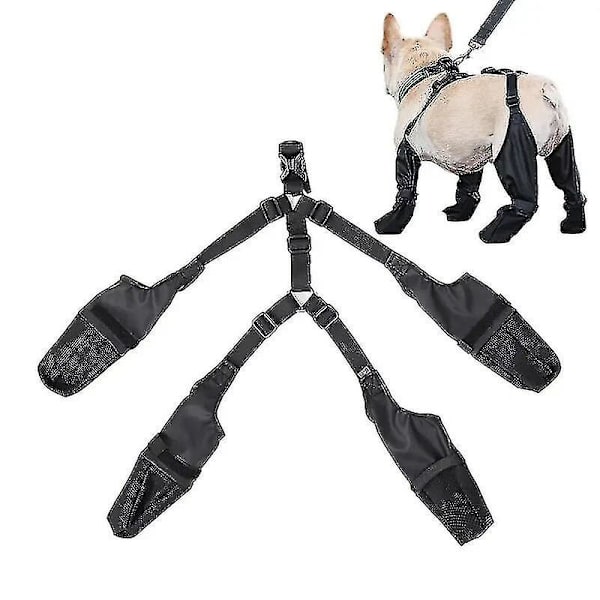Vattentäta justerbara hundskor, andningsbara hundskor för utomhuspromenader, mjuka franska bulldoggskor, tasskydd för husdjur [DB] Black L 80x93cm