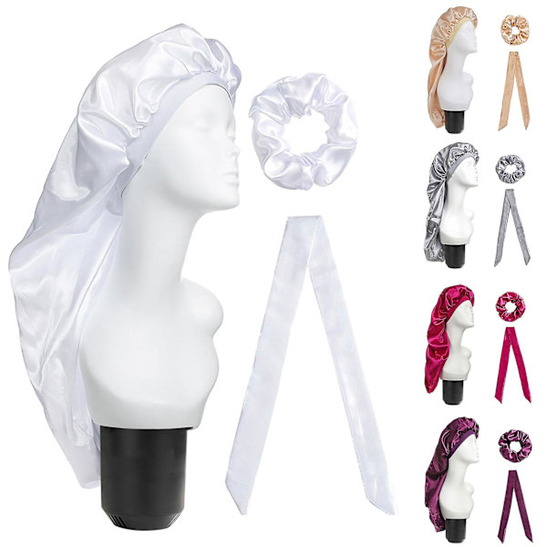 1 sett sovehette justerbar antistatisk falsk flekk bred applikasjon sovehette for kvinner White