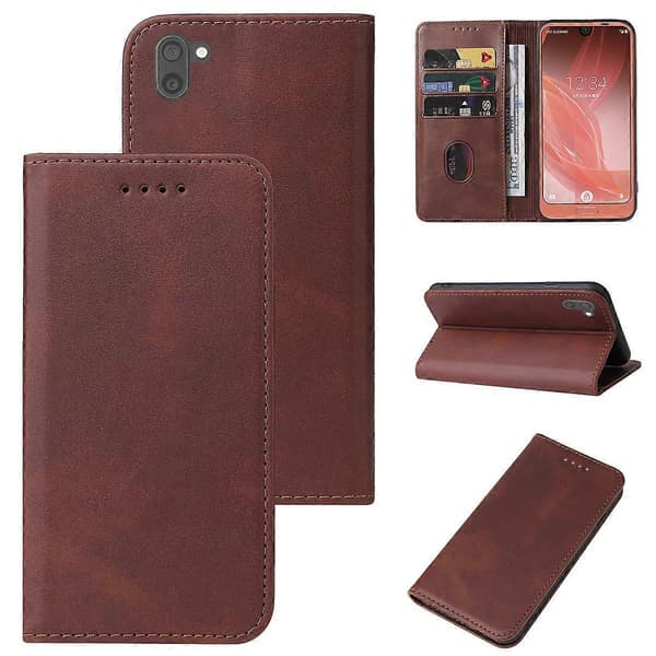 Magnetisk læder telefoncover til Sharp Aquos R2 [DB] Brown