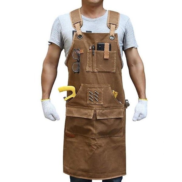 Arbejdsforklæde til mænd med 9 værktøjslommer, tømrerforklæde med slidstærk voksdug, værktøjsforklæde gave til mænd tømrere