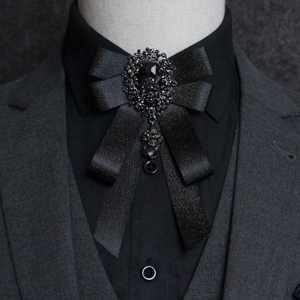 Mote-Sløyfe for Menn og Kvinner med Rhinestone Krystall Broche Nål Luksus Bryllup Justerbar Sløyfe Formelle Fest Håndlaget Halsduk Db Navy Blue