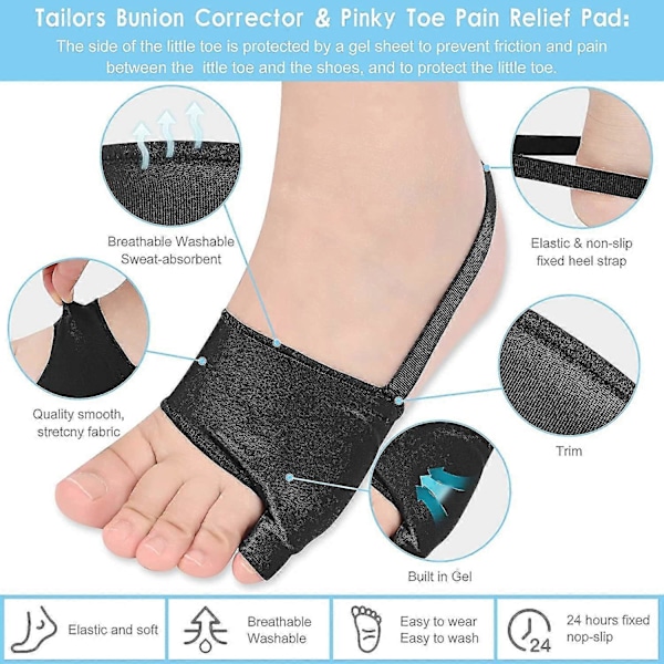 Skræddersyede Hallux Valgus Korrektor 1 par Hallux Valgus Ærmer Indbyggede Gel Puder Silikon Dæksel Beskyttelse Med Anti-slip Rem Til Lette Hallux Valgus Lillefinger [DB]