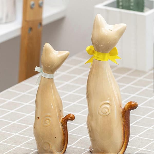 Par Kat Keramisk Figur Dekorativ 2 Stk Moderne Stil Keramisk Par Kat Model[DB]