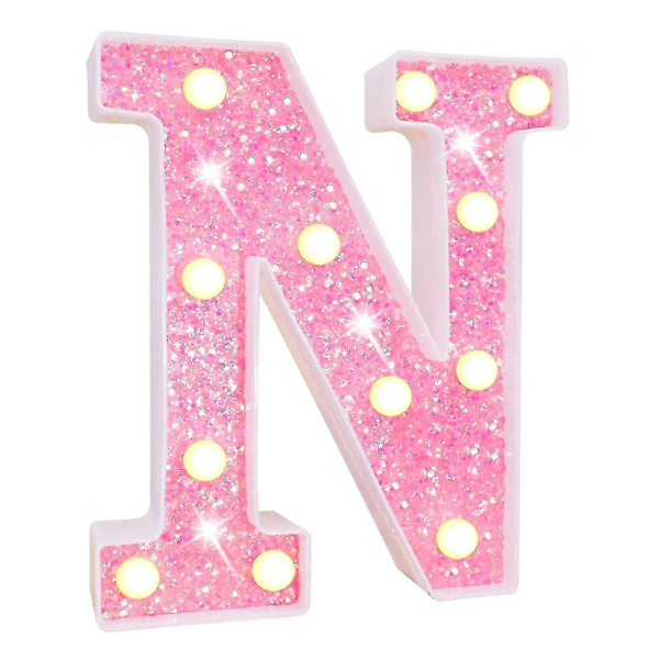 Sinknap LED-bogstavlys med glitter, alfabet-skilt med ophængningshul, nattelys, fest, bryllup, boligindretning, LED-lys [DB] N