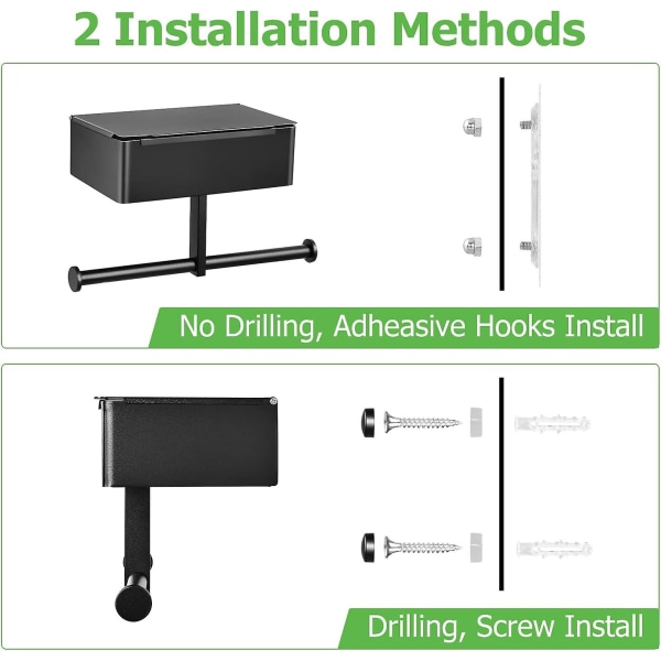 Väggmonterad toalettpappershållare med förvaring för två rullar, självhäftande toalettpappershållare, ingen borrning krävs, toalettpappershållare i rostfritt stål