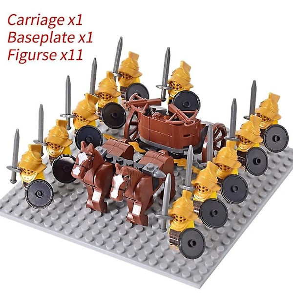 Mini actionfigurer af middelalderlige riddere, byggeklodser, romersk vogn, karet, soldat, krigshest, klodser, legetøj til børn, gave Db Set 10