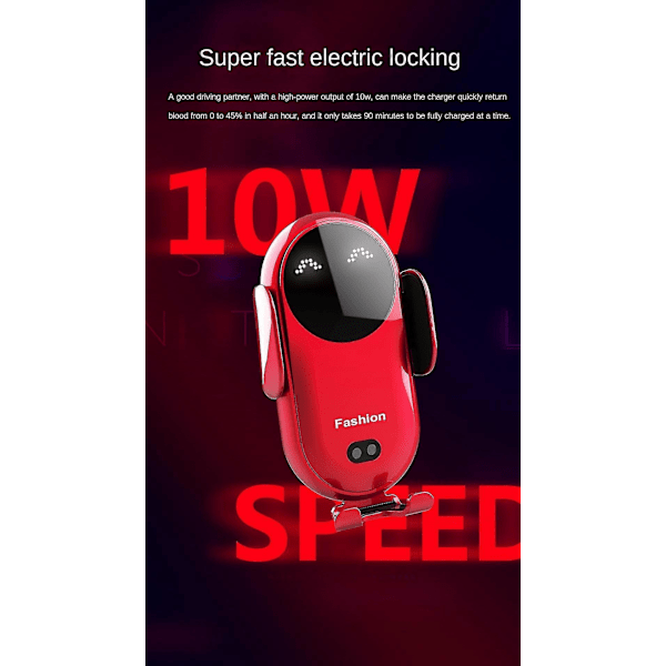 Smart Car Trådløs Oplader Mobiltelefonholder Automatisk Sensor Bilholder [DB] Red