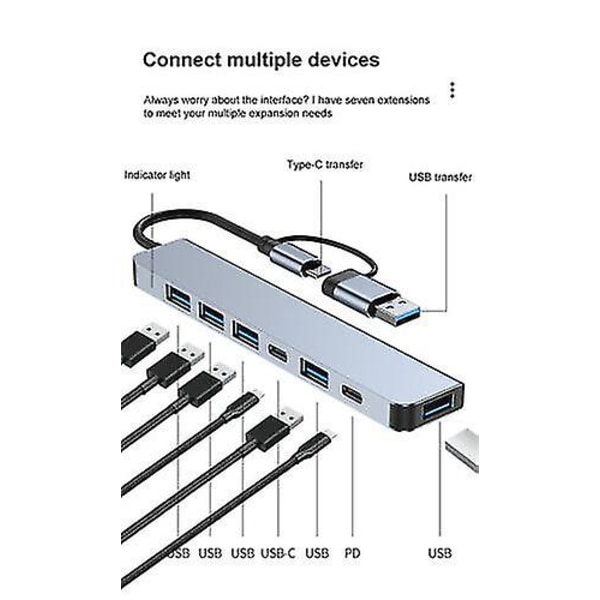 7 i 1 dockingstation Usb-c aluminium opladning Usb 3.0 Hdmi kompatibel Pd/tf-kort