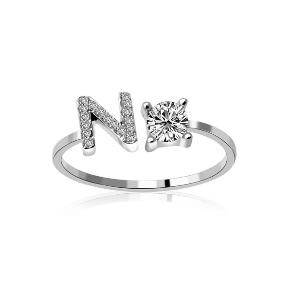 A-z bokstav silver metall justerbar öppen ring med initialer