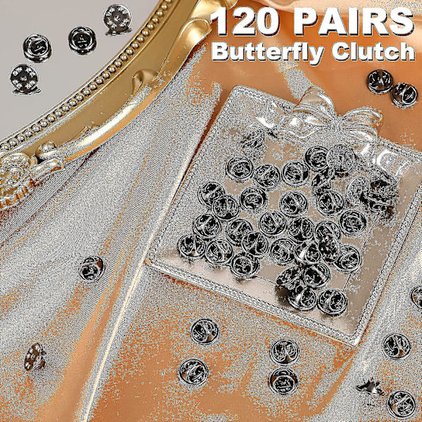120 Par Butterfly Clutch Tie Tacks Nålbag Compatible med 8mm Lange Blanke Pins til Håndværk (sølv) Db Black