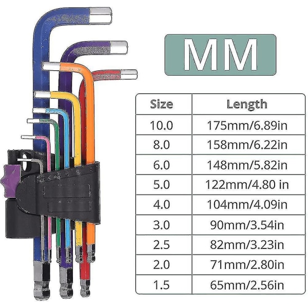 9-delad insexnyckelset med spärrskaft 1,5-10 mm