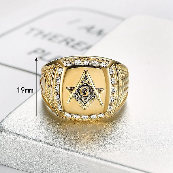 Ag Rustfri Stål Ring Mænd Vintage Guld Farve Mand Hiphop Rock Herre Ringe Retro Frimurer Frimureri Masonic Punk Smykker [Db] JZ024gold 8