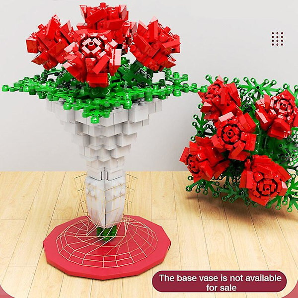 Alla hjärtans dag bukett byggstenar heminredning bonsai växt romantisk ros blomma modell diy monterad tegel flicka present [DB] 704pcs no box