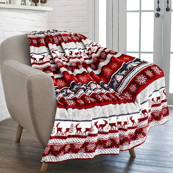 Julfilt Snöflinga Tryckt Mjuk Mysig Plysch Tjock Håll Varmt Platsbesparande Elk Tryckt Soffa Säng db C L