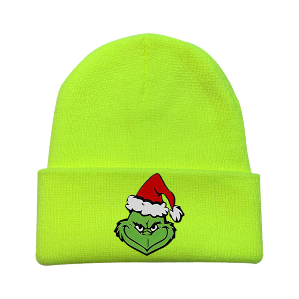 Hvordan Grinch Stjal Julen Strikket Beanie Hat Unisex Mænd Kvinder Vinter Varmt Hat {Db} Fluorescent green C