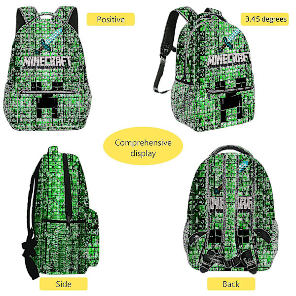 Ryggsekk for gutter, barn, svart Minecraft Gamer Bag Skoleransel En Størrelse DB