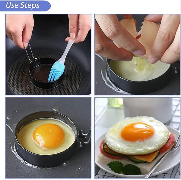 4-pack äggringar för stekning och formning av ägg - Runda äggformar för matlagning - Rostfritt stål non-stick form