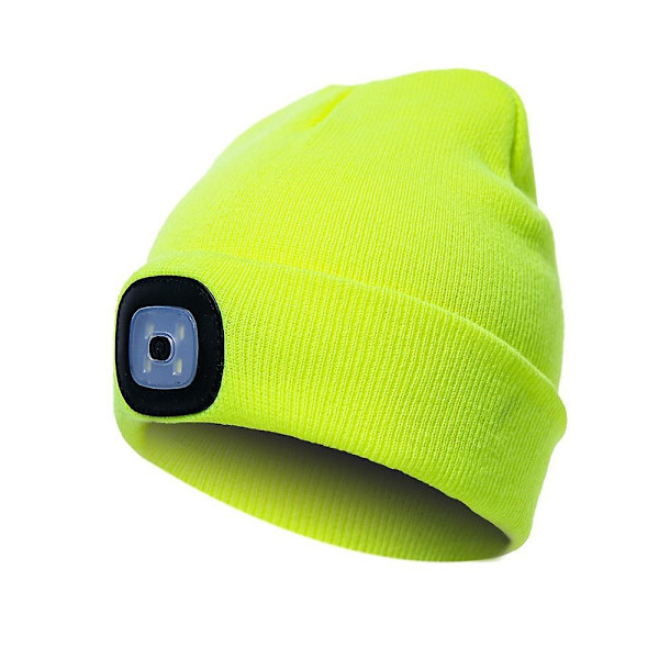 Pipo Hattu Valolla ja Punaisella Varoitusvalolla, USB-Latautuva LED-Valoinen Pipo, Kädet Vapaat Päälampun Hattu, 1kpl glowing yellow