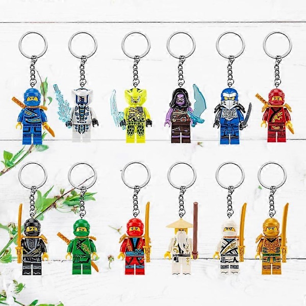 12 stk Minifigur Byggeklodser Nøglering Vedhæng Børn Samle Model Nøglering [DB] onesize