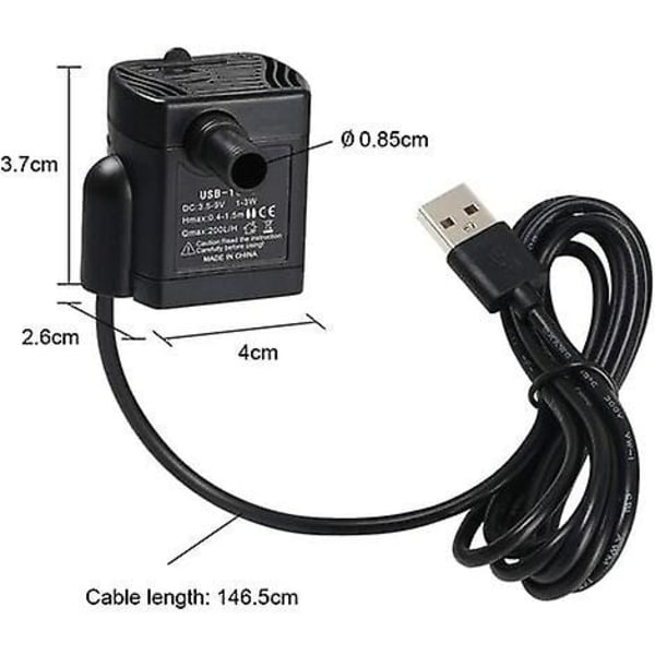 Nedsänkbar vattenpump, justerbar akvariumpump 200L/H 3W ultratyst Catit USB-pump för damm [DB]