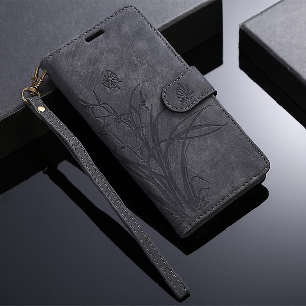 Orkidé Läderfodral för iPhone 13 [DB] Black