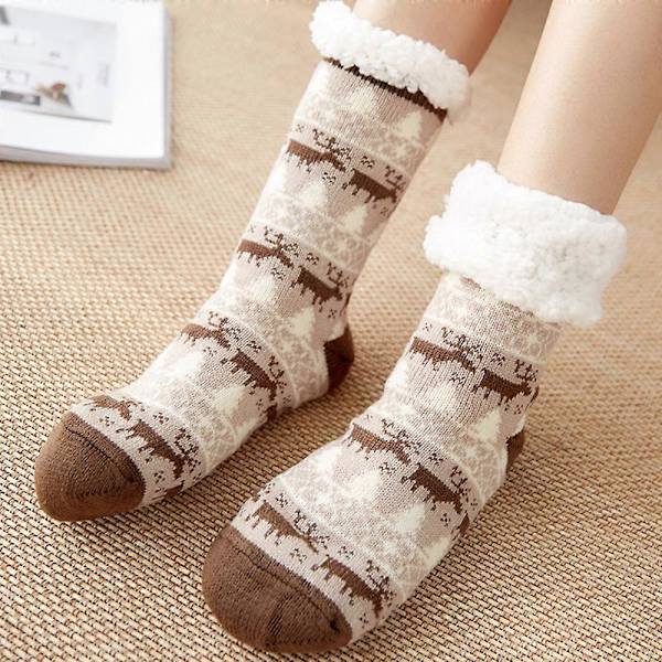 Naisten Sukkahousut Polveen Saakka, Ylimääräisen Paksu Fleece Vuorattu Pehmeät Mukavat Tossut Sukat db Coffee Deer