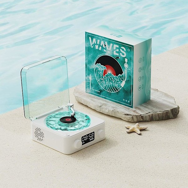 The Waves Vinyl Player, Wave Retro Vinyl Platepiller Trådløs Bluetooth-høyttaler db White