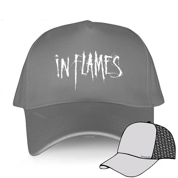 Sort Casual Hat Drenge Trykt Baseball Cap In Flames Svensk Metal Man Kvinder db grey mesh