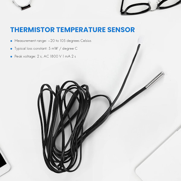 2 m NTC termistor temperatur sensor vandtæt probe ledning 10 K 1% 3950 sort [db] Black