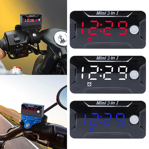 Vandafvisende Digitalt Ur & Termometer & Voltmeter til Motorcykel [DB] White