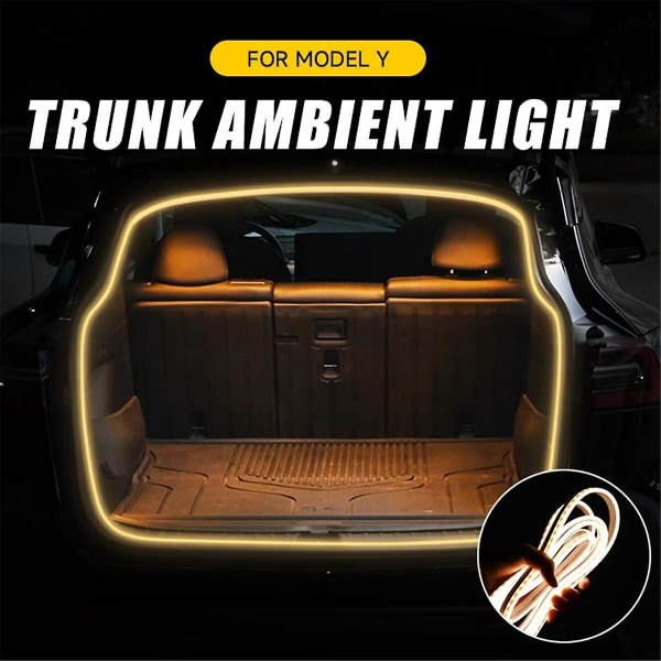 För modell Y 2021-2023 bil LED-ljusremsa flexibel bakre bagageutrymme vattentät neonljus tillbehör (varmvit)